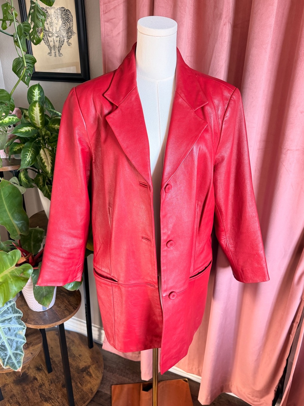 Vintage 1990’s Preston & York Red Leather Blazer Jacket